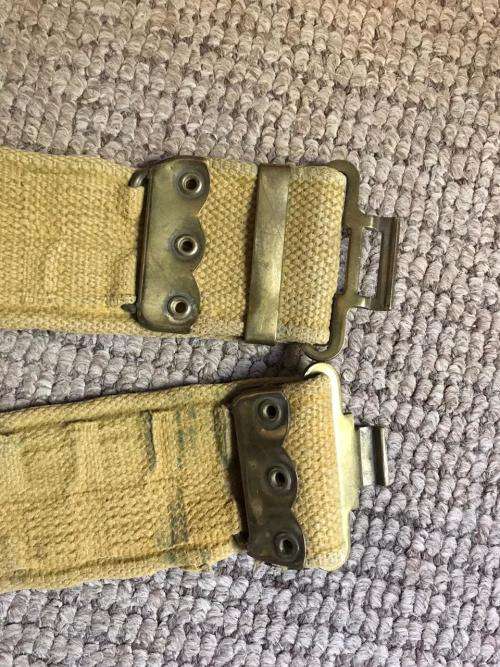 BRITISH 1937 WEBBING PATTERN STABLE BELT-WW2-EXTENDED LENGTH 88CM-BRASS CLIPS & BUCKLES