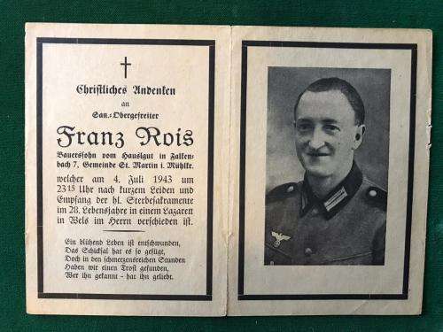 ORIGINAL WW2 GERMAN DEATH CARD