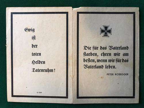 ORIGINAL WW2 GERMAN DEATH CARD