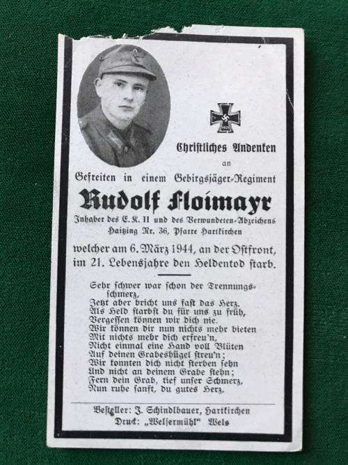 ORIGINAL WW2 GERMAN DEATH CARD
