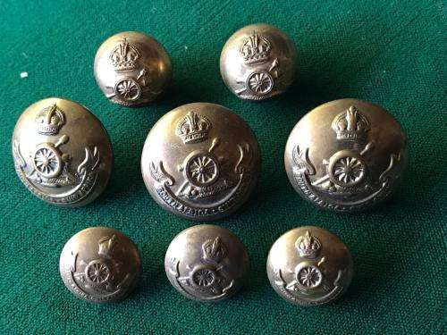 BRASS BUTTONS FOR THE SA FIELD ARTILLERY- 8 IN TOTAL -WORN WW1