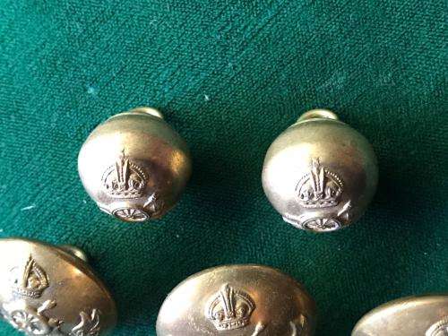 BRASS BUTTONS FOR THE SA FIELD ARTILLERY- 8 IN TOTAL -WORN WW1