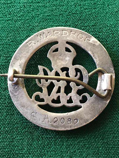 WW1 SILVER WAR BADGE-NAMED & NUMBERED