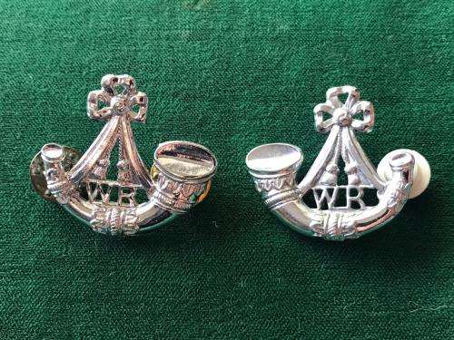 WITWATERSRAND CHROMED COLLAR BADGE PAIR -ONE PIN MISSING