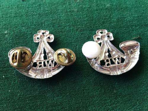 WITWATERSRAND CHROMED COLLAR BADGE PAIR -ONE PIN MISSING