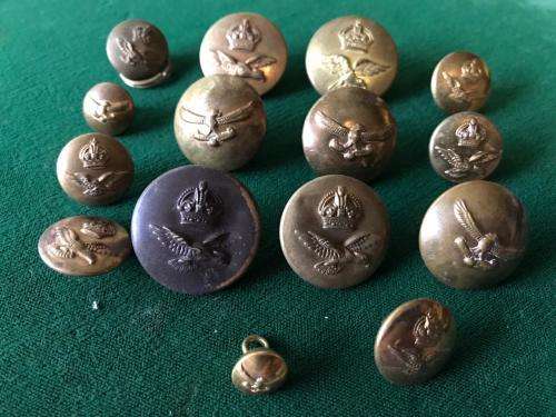MIXED LOT OF 15 BRASS AIR FORCE TUNIC BUTTONS