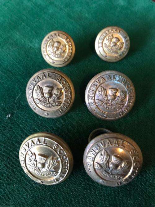 TRANSVAAL SCOTTISH BRASS BUTTONS- 6 IN TOTAL-WORN BY OFFICERS W.O.'S & SGTS ONLY