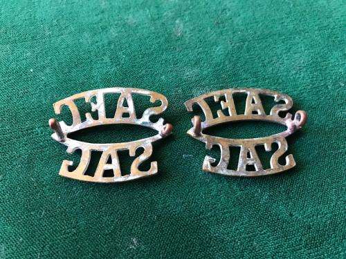 SA ENGINEERS CORPS SHOULDER TITLE PAIR-WORN 1938-1950-LUGS COMPLETE