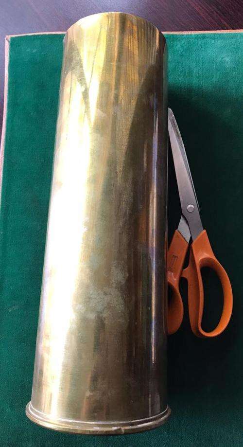 90 MM HEAVY AIRCRAFT & ANTI TANK SHELL-DATED 1964-DIAMETER BOTTOM 105MM-TOP 90 MM-HEIGHT 29CM