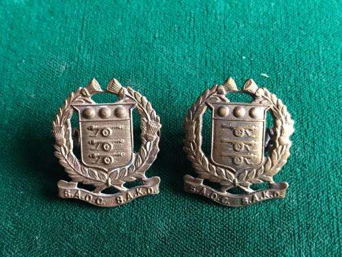 SA ORDINANCE CORPS GILDING METAL COLLAR BADGE PAIR-WORN 1938-1942- LUGS COMPLETE