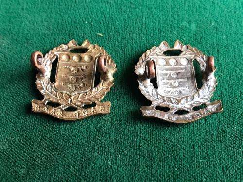 SA ORDINANCE CORPS GILDING METAL COLLAR BADGE PAIR-WORN 1938-1942- LUGS COMPLETE