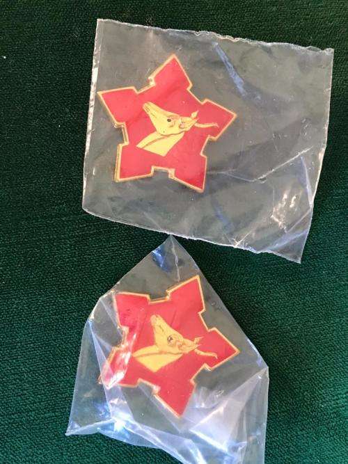 ARMY SENIOR SERGEANT MAJOR COLLAR BADGE PAIR-WORN 1980-2002 (1ST TYPE)STILL SEALED IN ORIGINAL PACKI