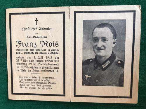 ORIGINAL WW2 GERMAN SOLDIER DEATH CARD