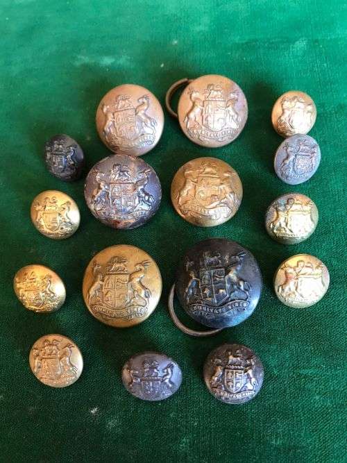 OLD SA COAT OF ARMS GENERAL UNITS BRASS BUTTONS- 6X LARGE + 10 X MEDIUM- SOLD TOGETHER