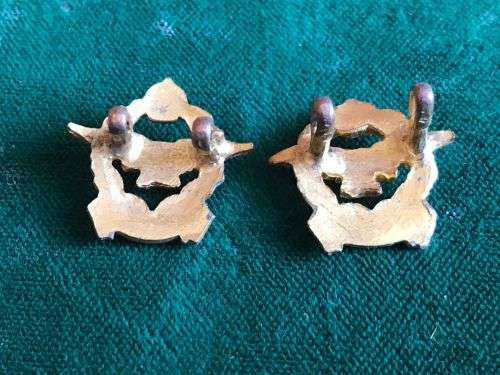 SAAF OFFICERS GILT MESS DRESS COLLAR BADGE PAIR-WORN 1926-1959-LUGS COMPELTE