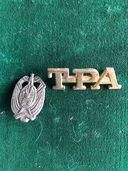 TRANSVAAL PROVINCIAL ADMINISTRATION COLLAR AND TITLE BADGE-ONE PIN MISSING