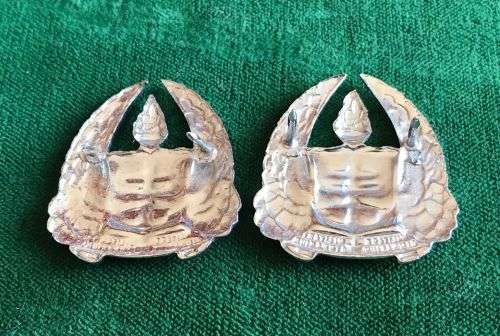 ARMY GYMNASIUM CHROME,COLLAR BADGE PAIR-PINS INTACT-WORN POST 1976