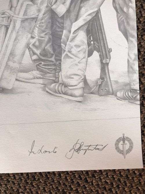 SA RECCE REGT. PENCIL SKETCH BY L. GREWER STEENKAMP AND SIGNED BY MAJ. F.W. LOOTSand COL. JAN BREYTE