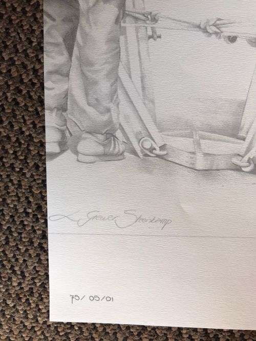 SA RECCE REGT. PENCIL SKETCH BY L. GREWER STEENKAMP AND SIGNED BY MAJ. F.W. LOOTSand COL. JAN BREYTE