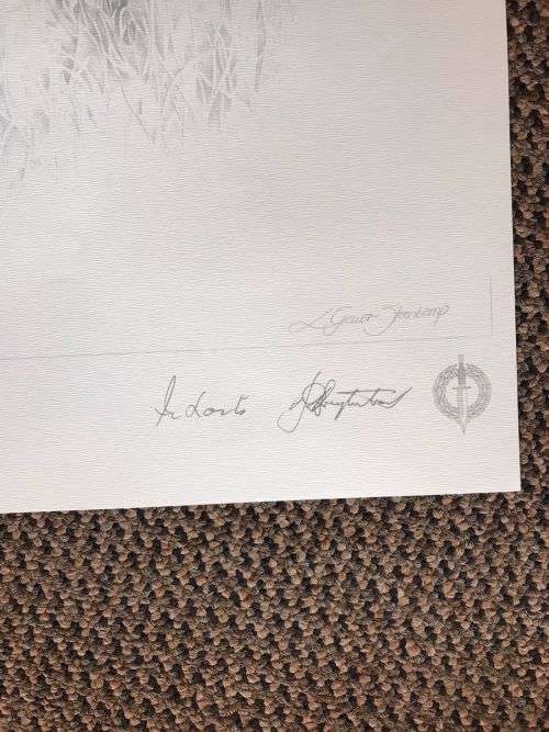 SA RECCE REGT. PENCIL SKETCH BY L. GREWER STEENKAMP AND SIGNED BY MAJ. F.W. LOOTSand COL. JAN BREYTE