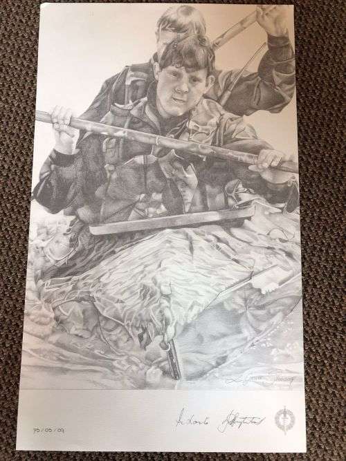 SA RECCE REGT. PENCIL SKETCH BY L. GREWER STEENKAMP AND SIGNED BY MAJ. F.W. LOOTSand COL. JAN BREYTE