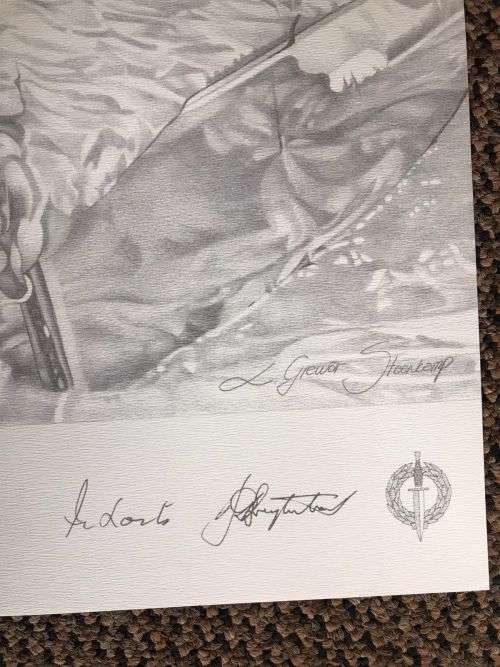 SA RECCE REGT. PENCIL SKETCH BY L. GREWER STEENKAMP AND SIGNED BY MAJ. F.W. LOOTSand COL. JAN BREYTE