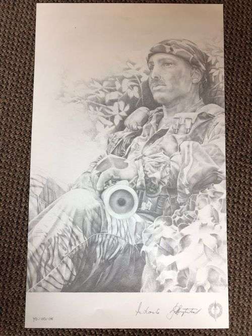 SA RECCE REGT. PENCIL SKETCH BY L. GREWER STEENKAMP AND SIGNED BY MAJ. F.W. LOOTSand COL. JAN BREYTE