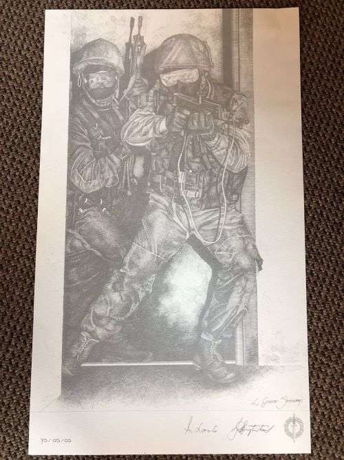 SA RECCE REGT. PENCIL SKETCH BY L. GREWER STEENKAMP AND SIGNED BY MAJ. F.W. LOOTSand COL. JAN BREYTE