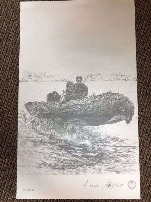 SA RECCE REGT. PENCIL SKETCH BY L. GREWER STEENKAMP AND SIGNED BY MAJ. F.W. LOOTSand COL. JAN BREYTE