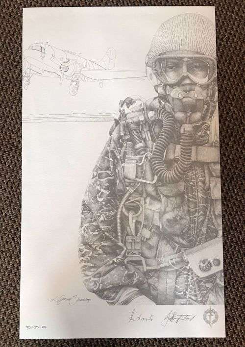 SA RECCE REGT. PENCIL SKETCH BY L. GREWER STEENKAMP AND SIGNED BY MAJ. F.W. LOOTSand COL. JAN BREYTE