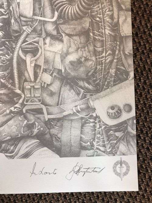 SA RECCE REGT. PENCIL SKETCH BY L. GREWER STEENKAMP AND SIGNED BY MAJ. F.W. LOOTSand COL. JAN BREYTE