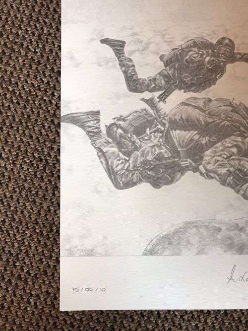 SA RECCE REGT. PENCIL SKETCH BY L. GREWER STEENKAMP AND SIGNED BY MAJ. F.W. LOOTSand COL. JAN BREYTE