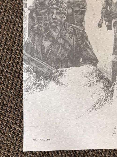 SA RECCE REGT. PENCIL SKETCH BY L. GREWER STEENKAMP AND SIGNED BY MAJ. F.W. LOOTSand COL. JAN BREYTE
