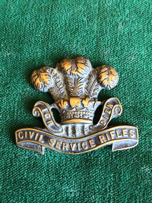 BOER WAR PERIOD CIVIL SERVICE RIFLES BADGE-NO LUGS-MEASURES 35X30 MM