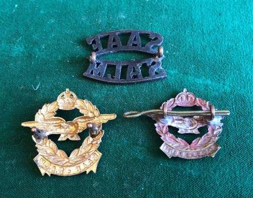 SAAF CAP, COLLAR AND TITLE-WORN 1926-1959- LUGS INTACT
