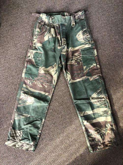 RHODESIAN CAMO PANTS-SIZE 32 WITH PIPE LENGTH OF 70 CM-USED BUT GOOD CONDITION-ALL BUTTONS COMPLETE