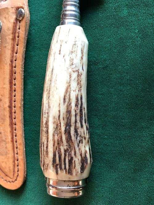 HUBERTUS SOLINGEN ROSTREI W GERMANY VINTAGE STAG HUNTING KNIFE WITH ORIGINAL SHEATH-VERY GOOD CONDIT
