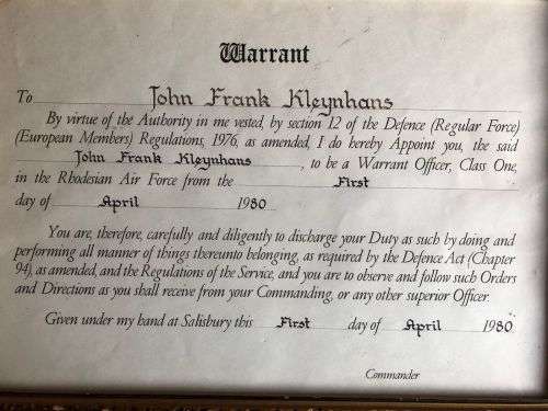 RHODESIA COLLECTION OF MEDALS AND BADGES WITH COMMENDATIONS-JOHN FRANK KLEYNHANS WAS A WARRANT OFFIC