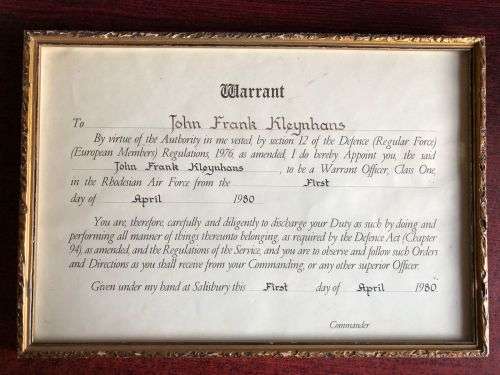 RHODESIA COLLECTION OF MEDALS AND BADGES WITH COMMENDATIONS-JOHN FRANK KLEYNHANS WAS A WARRANT OFFIC