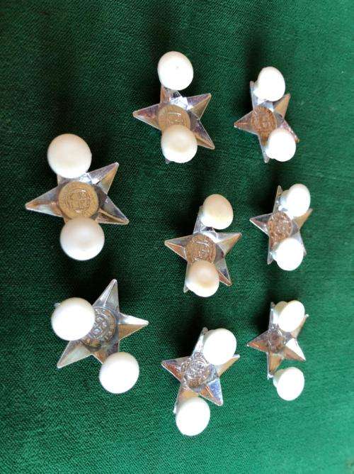 SADF OFFICERS RANK BADGES IN CHROME-WORN 1970`S-1996-ALL PINS INTACT- 8 SOLD TOGETHER