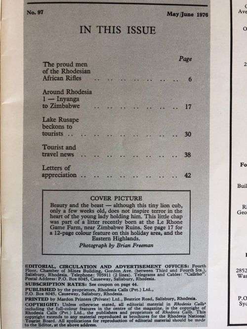 RHODESIAN AFRICAN RIFLES-A RHODESIA CALLS MAGAZINE MAY-JUNE 1976-WITH THIS DOUBLE SET OF A 7 SINGLE