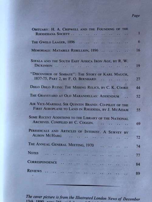 RHODESIANA PUBLICATION NO 22 JULY 1970- 144 PAGES