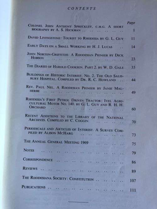 RHODESIANA PUBLICATION NO 20 JULY 1969- 117 PAGES- GOOD CONDITION