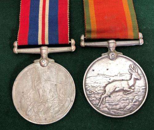 WW2 MEDAL PAIR AWARDED TO 596682 H. BRINK-THE AFRICA SERVICE MEDAL IS SILVER