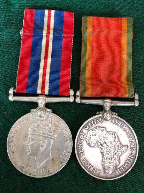 WW2 MEDAL PAIR AWARDED TO 596682 H. BRINK-THE AFRICA SERVICE MEDAL IS SILVER
