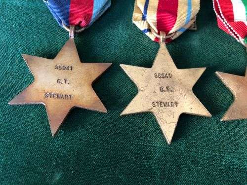 WW2 MEDAL GROUP OF 5 AWARDED TO 95941 C.T. STEWART-THE AFRICA STAR COMES WITH A NORTH AFRICA 1942-43