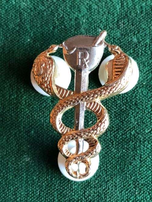 SA MEDICAL SERVICES BI METAL, PHARMACIST`S BREAST BADGE- 3 PINS
