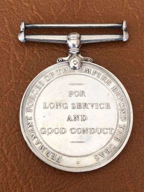 FULL SIZE (SILVER) PERMANENT FORCES OF THE EMPIRE BEYOND THE SEAS LONG SERVICE AND GOOD CONDUCT MEDA