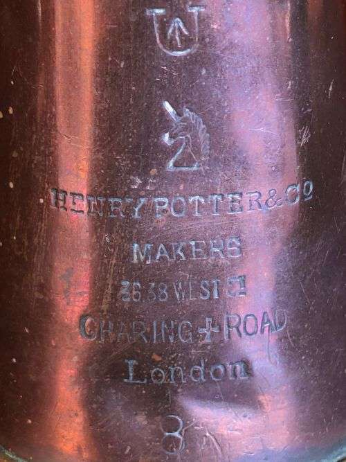 HENRY POTTER and CO MAKERS-ORIGINAL COPPER BUGLE-WITH MILITARY MARKINGS-COMPLETE WITH MOUTH PIECE