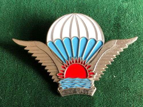 MALAWI STATIC LINE PARACHUTE WINGS BLUE AND WHITE ENAMEL CENTRE-CHROME WINGS- 2 PINS